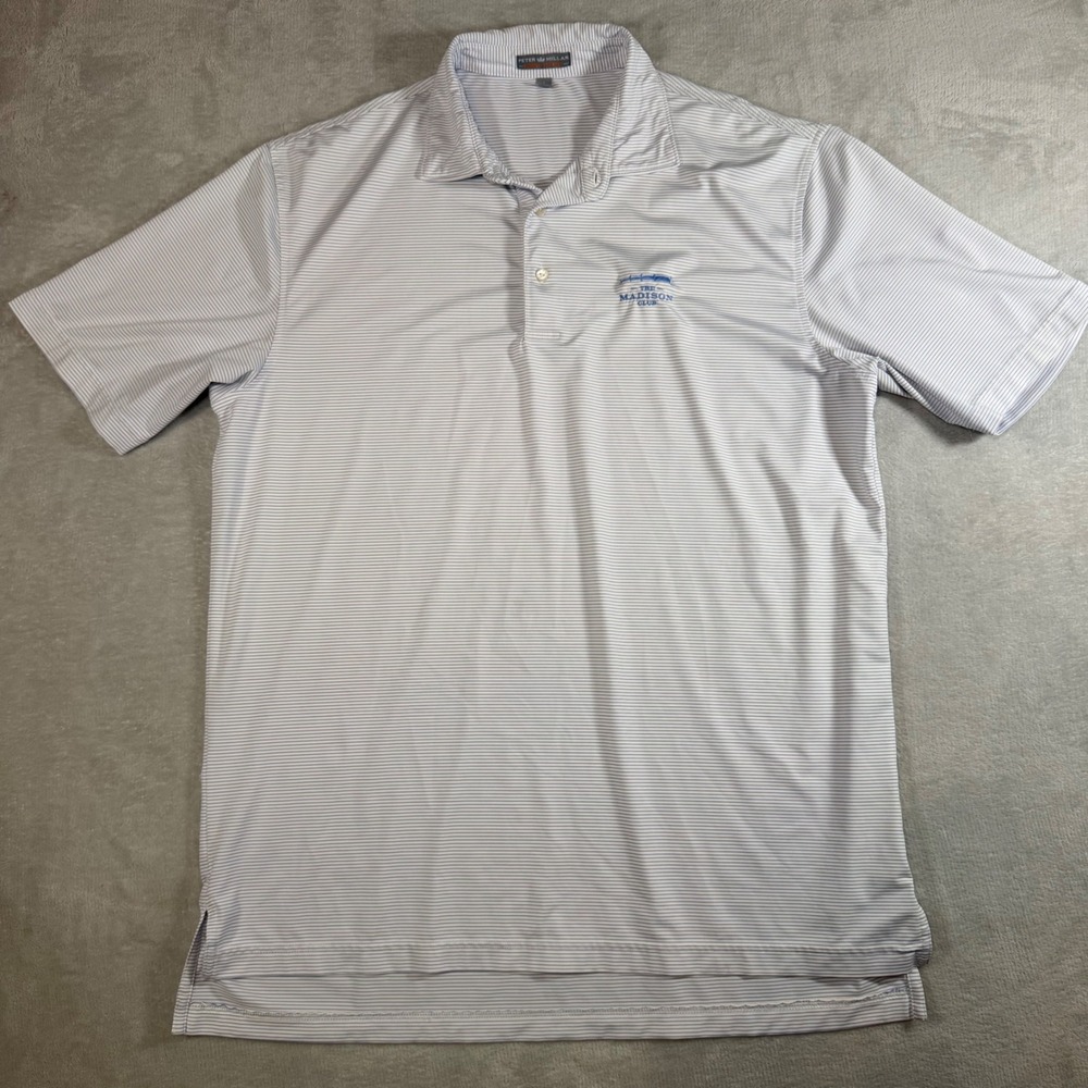 Peter Millar Summer Comfort Polo Shirt Mens Large Blue White Stripe Madison Club